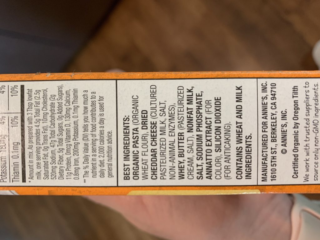 Annie's ingredients label