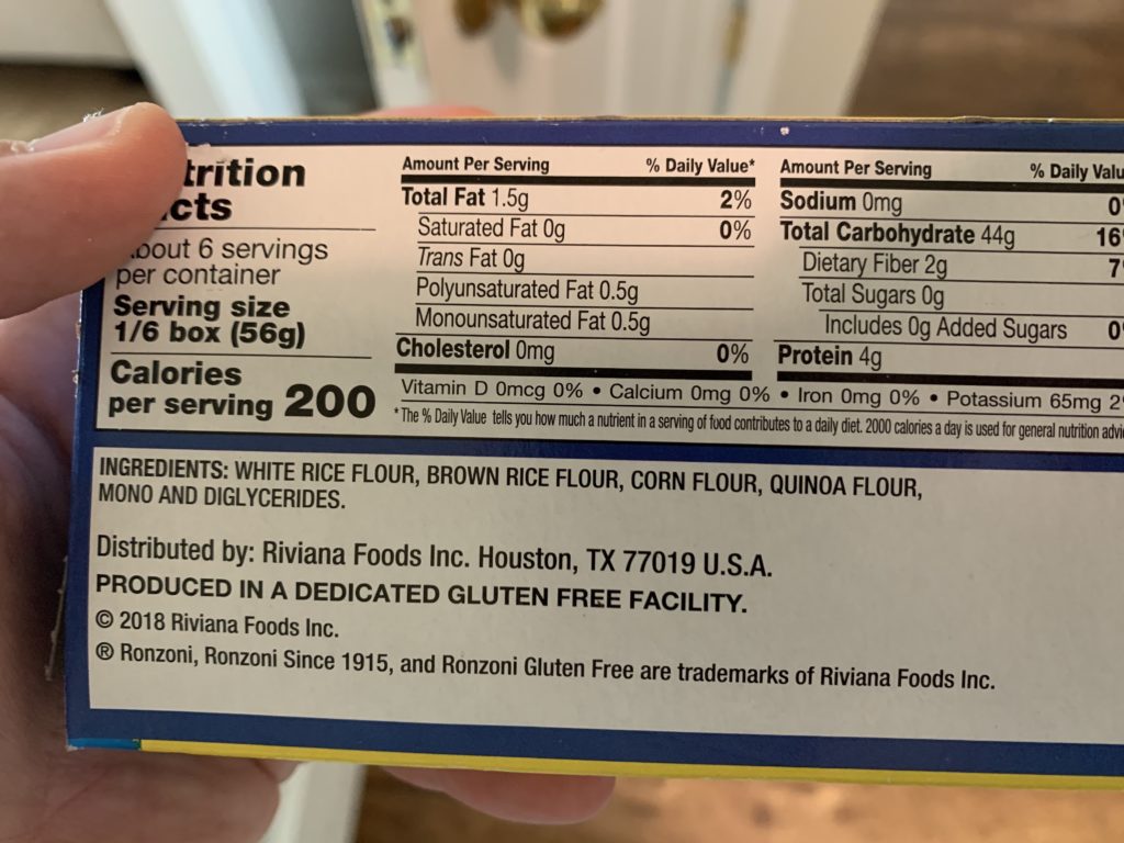 Ingredients label