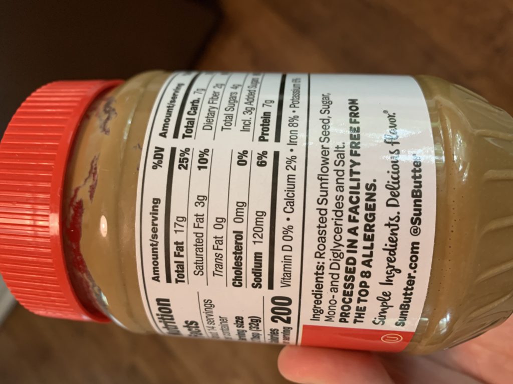 Peanut butter ingredients label