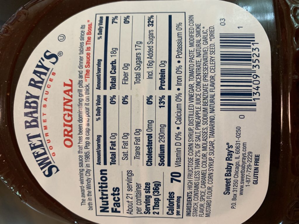 Sweet Baby Ray's ingredients label