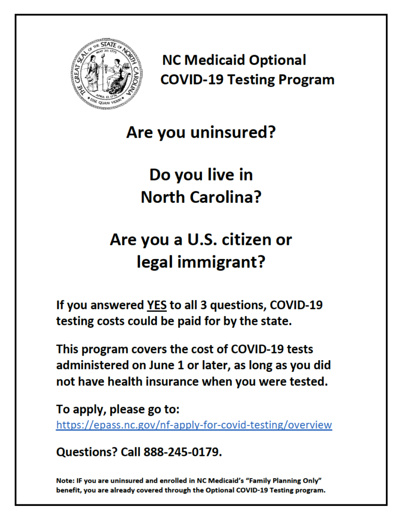 Medicaid Optional COVID-19 Testing Program | North Carolina Cooperative Extension